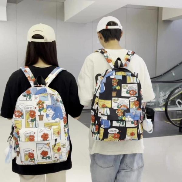 Mochila 2024 Schoolbag Japonês Estilo Kawaii Desenhos Animados Impressão Graffiti High School Meninos Meninas Estudantes Universitários Bolsa de Ombro