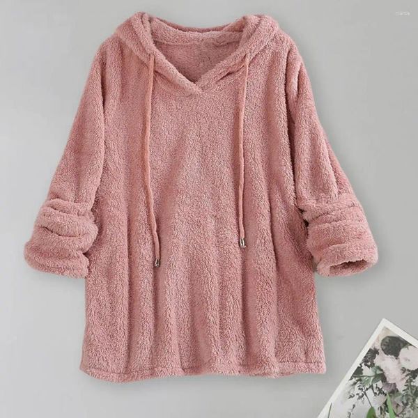 Damenjacken Frauen Langarm Plüsch Hoodies Lady 2024 Warm Solid Fluffy Hoody Flanell Pullover Pyjama Lose Kapuzenpullover Top