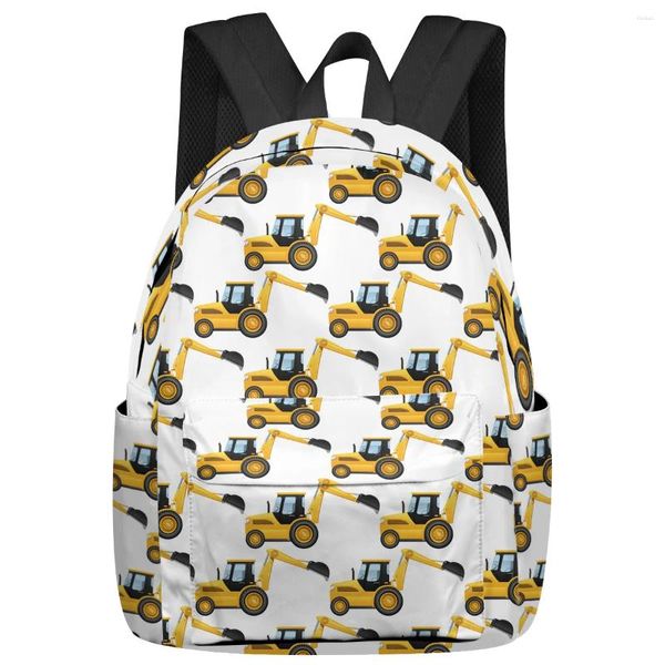 Mochila Escavadeira Amarela Carro Mecânico Branco Mulheres Homem Mochilas Escola À Prova D 'Água Para Estudante Meninos Meninas Laptop Bags Mochilas