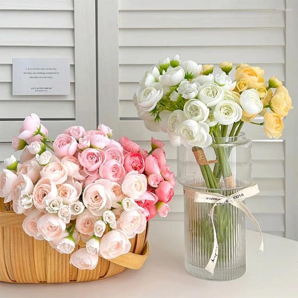 Flores decorativas de 38 cm de simulação de 6 cena de arranjo de casamento de flores de lótus de 6 cm cena de arranjo diy floral