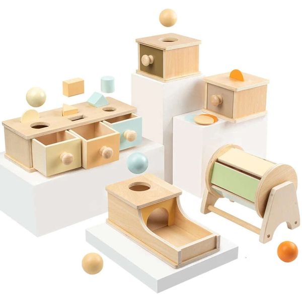 Neue Montessori Münze Ball Baby Spielzeug Holz Objekt Dauerhaftigkeit Aroon Farbe Spinning Trommel Schublade Box Pädagogisches Spielzeug Für Kinder