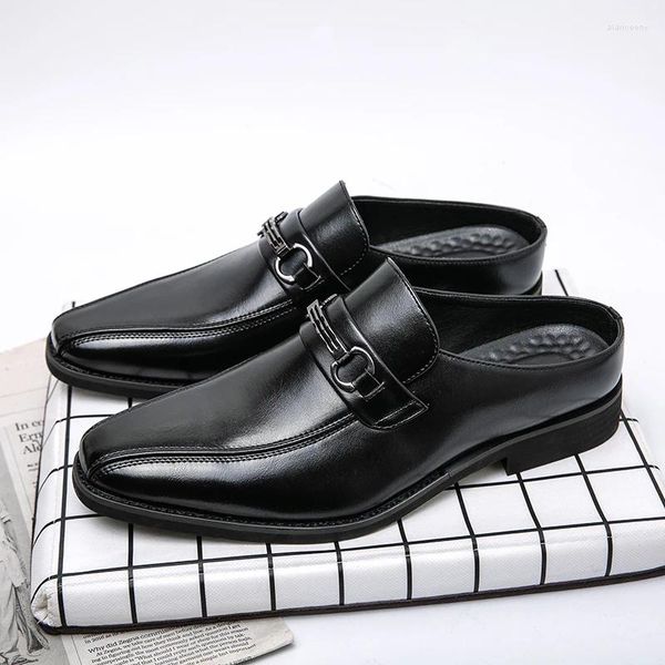 Scarpe casual Mocassini mezza pantofola da uomo Pelle verniciata Moda business Leggero Mezza resistenza