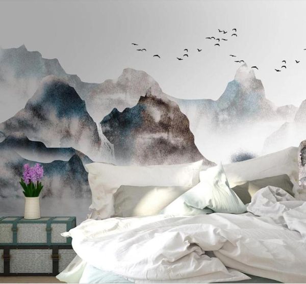 schöne Landschaftstapeten Neuer chinesischer Stil handgemalte Landschaft im chinesischen Stil TV-Sofa-Hintergrundwand3884074