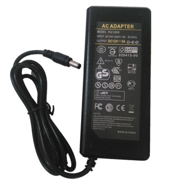 Adaptador lcd ac fonte de alimentação adaptador dc 12 volts 5 amp (12v 5a) monitor lcd portátil 60w carregador de fonte de alimentação