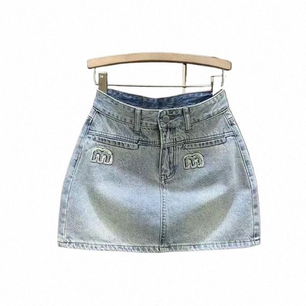 Tasarımcı Kadınlar Kuşaklı Yüksek Bel Bölünmüş Mini Demin Etek ile Denim Yaz Koreli Kot Korusları Mavi Street Giyim Harajuku Vintage T81H#