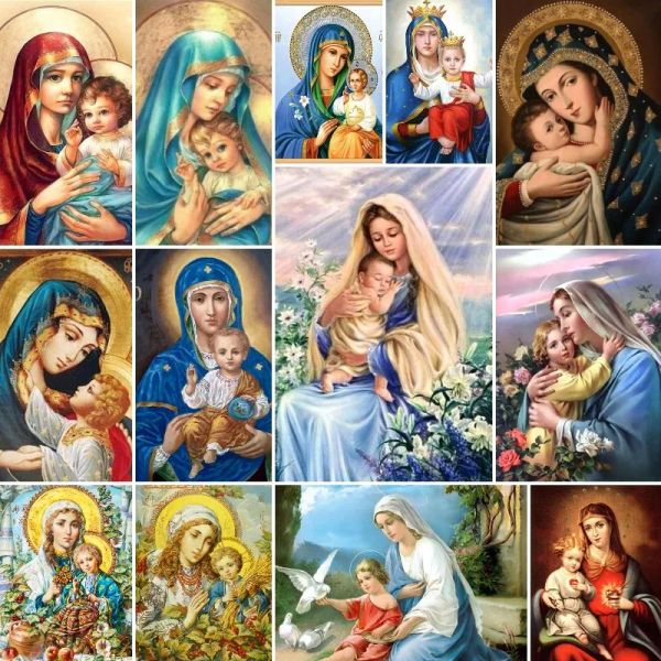 Стичка 5D Diamond Painting Мать Мария и младенца Иисус вышивая религиозная полная квадратная/круглая мозаика кросс -стежк домашний декор подарок