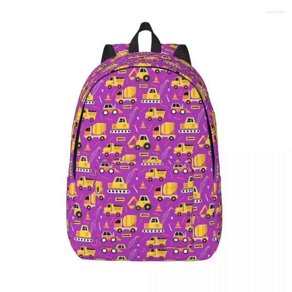 Sacos de armazenamento Caminhão de construção em mochila roxa brilhante crianças estudante escola livro lona daypack pré-escolar saco primário com bolso