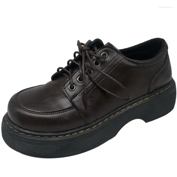 Sapatos de vestido Lace Up Mulheres Casual LBritish Preto Marrom para OW Senhoras Confortáveis ​​Couro Zapatillas Mujer Bota de Algodão