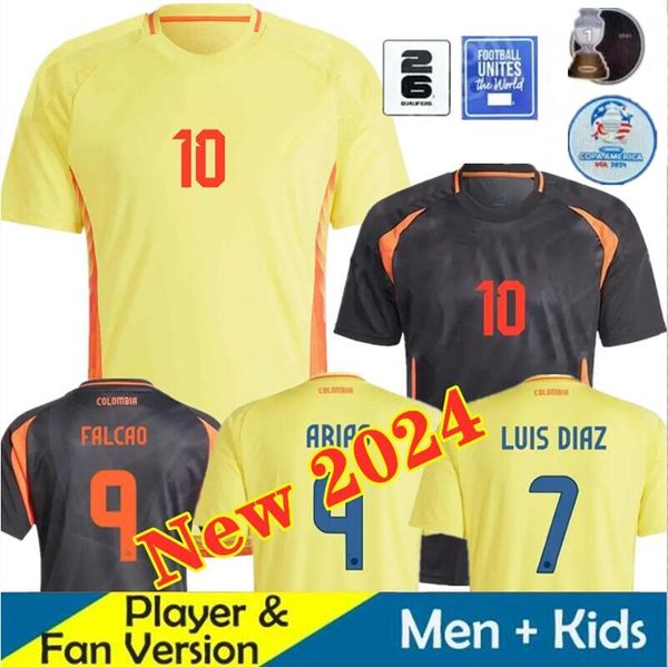 2024 Colômbia Copa América JAMES Camisas de futebol Kids Kit 24 25 Colômbia Seleção Nacional Camisa de Futebol Casa Fora Camisetas D.VALOYES ARANGO C. CHUCHO CUADRADO