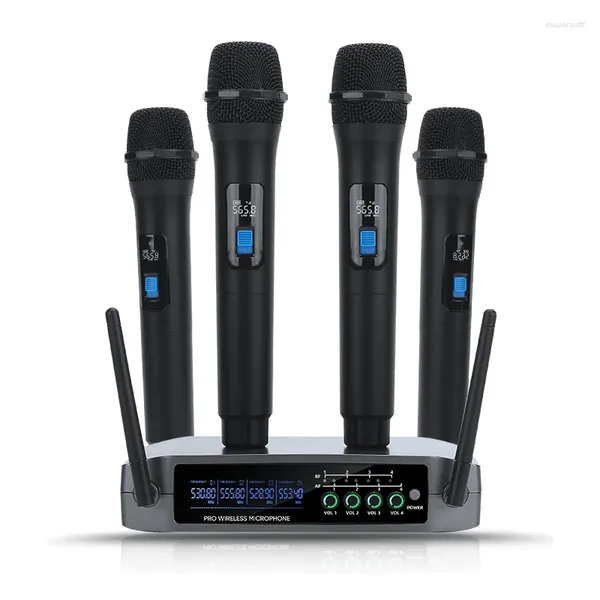 Microfoni Sistema microfonico wireless VHF professionale Karaoke portatile a 4 canali per altoparlante TV per eventi in chiesa, feste in casa