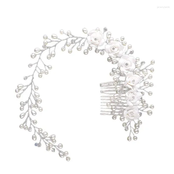 Grampos de cabelo nupcial pérola flor pente artesanal espumante strass headdress para diy acessório estilo