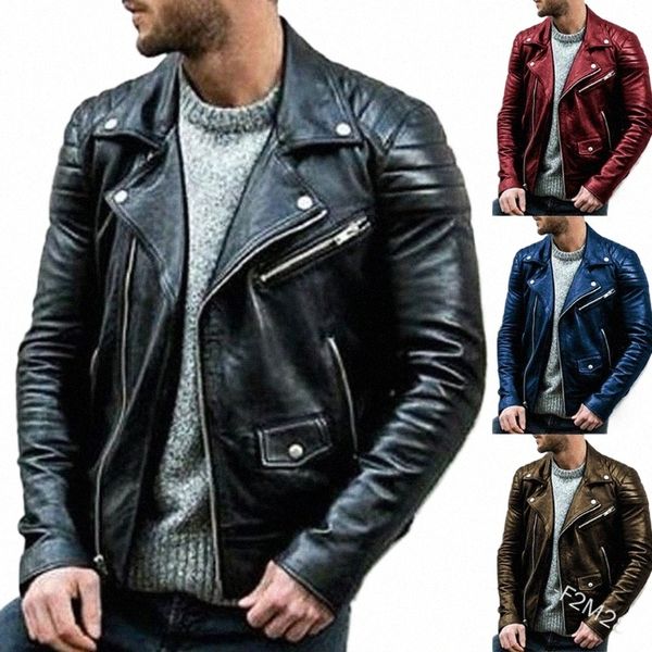 2022 Neue Ankunft Herren PU-Lederjacke Punk-Stil Herren Motorrad Lederjacke p8Fc #