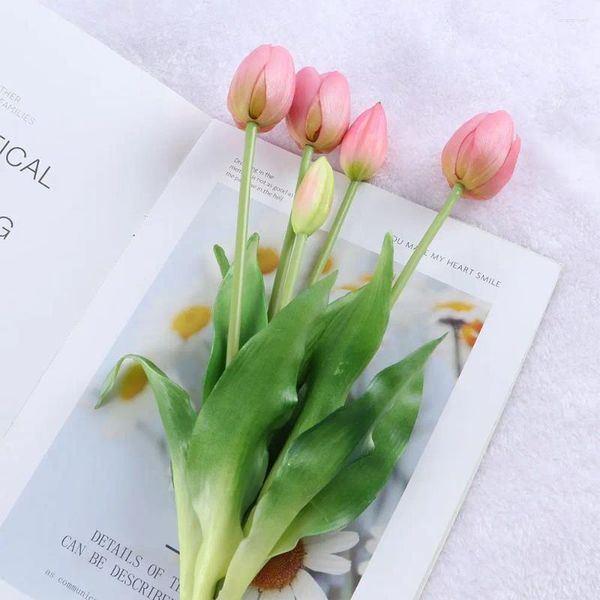 Flores decorativas Real Touch Office Wedding Supplies Bridal Hand Flores Home Decoração de Bouquet Fake Flower Artificial Tulips