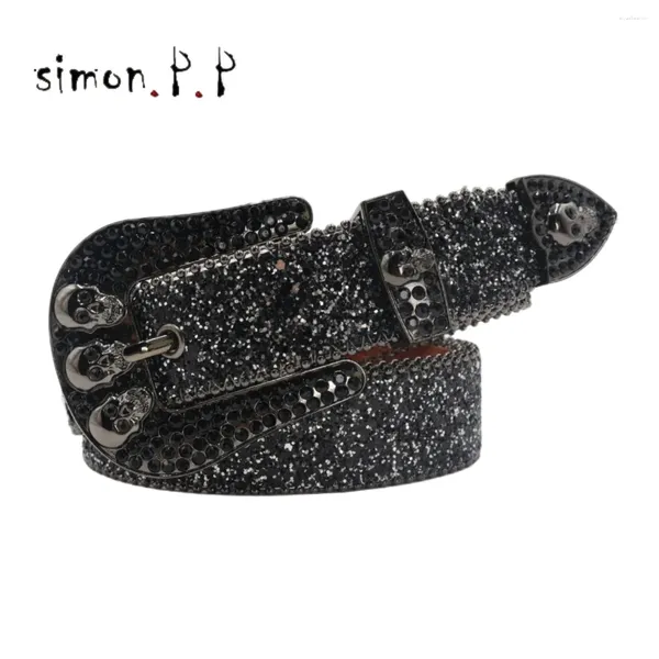 Cinture Cintura con strass con teschio occidentale Cintura con borchie di lusso con diamanti per donna Para Mujer Pelle Bling da donna