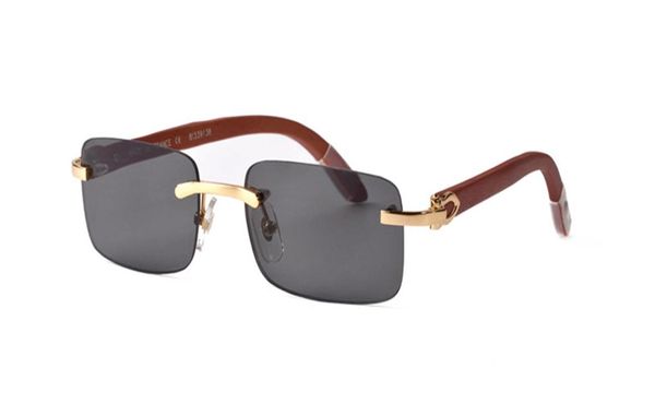 2020 Moda Buffalo Horn Man039s Retro Wood Sunglasses Mens e Womens Black Brown Transparent Lens Frameless Sports Attitude 3715254