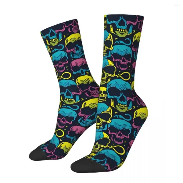 Meias masculinas Art Skull Grunge Skulls Unissex Inverno Caminhadas Happy Street Style Crazy Sock