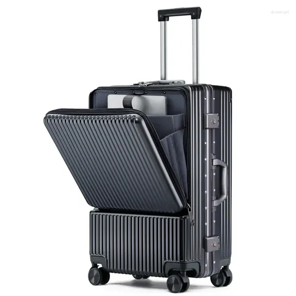 Malas de viagem com abertura frontal de bagagem USB carregando saco de alta qualidade sobre rodas homens negócios viagem cabine mala sacos para mulheres