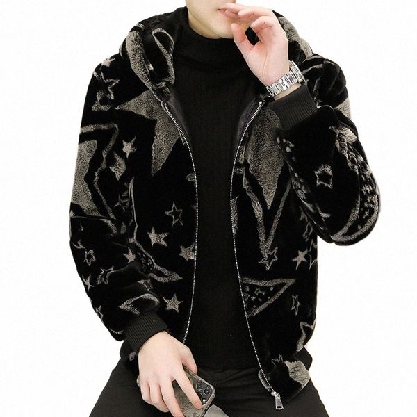 Winter Faux Pelz Nerz Jacke Nerz Verdicken Warme Kapuze Pelzmantel LG Sleeve Zipper Schlank Koreanische Busin Marke Männer Kleidung neue H01Q #