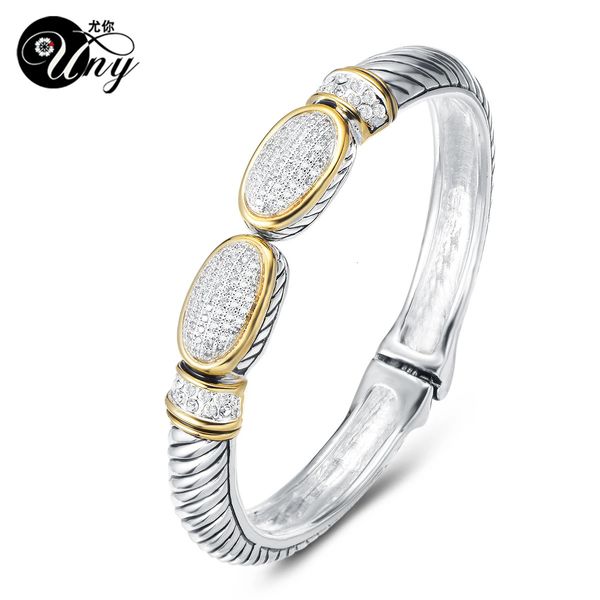 UNY Bangle Pave Stone Cable Wire Retro Antique Spring Claps Bangle Beautiful Love Valentine Regali di Natale Braccialetti di nave libera 240312