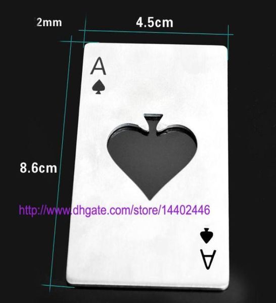 200pcs Paslanmaz çelik açıcı Poker kartı Ace Kalp Şeklinde Soda Bira Kırmızı Şarap Kapağı Şişe Açıcı Çubuk Aracı Açıcıları7620205