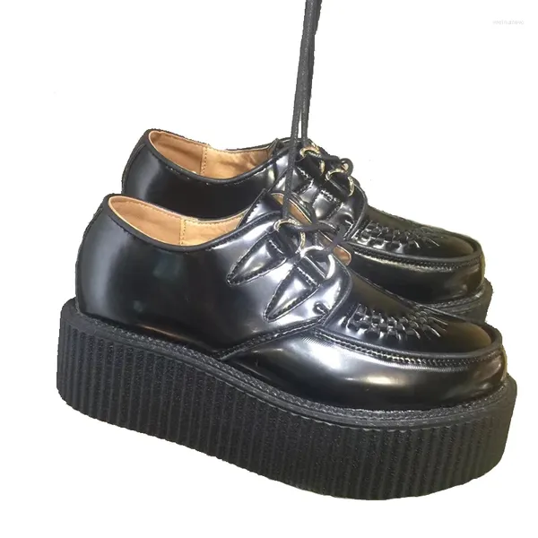 Scarpe eleganti nere Harajuku classiche stringate con zeppa piattaforme Creepers punk casual piattaforma alta da donna