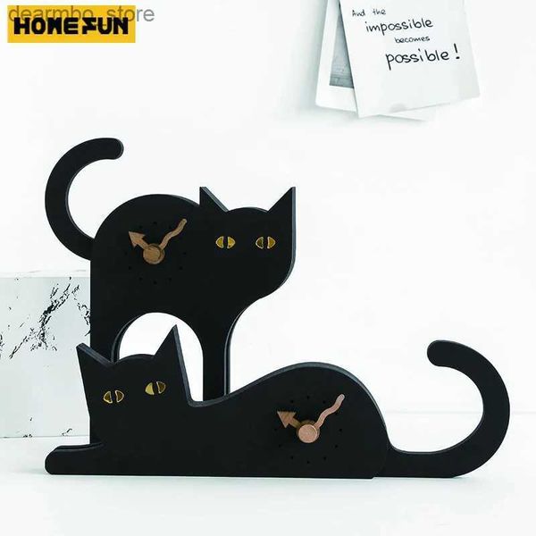 Schreibtisch Tischuhren Katze Kreative Tischuhr Moderne Kawaii Tier Holz Tischuhr Für Wohnzimmer Nordic Einfache Nette Desktop Uhr Hause Dekoration24327