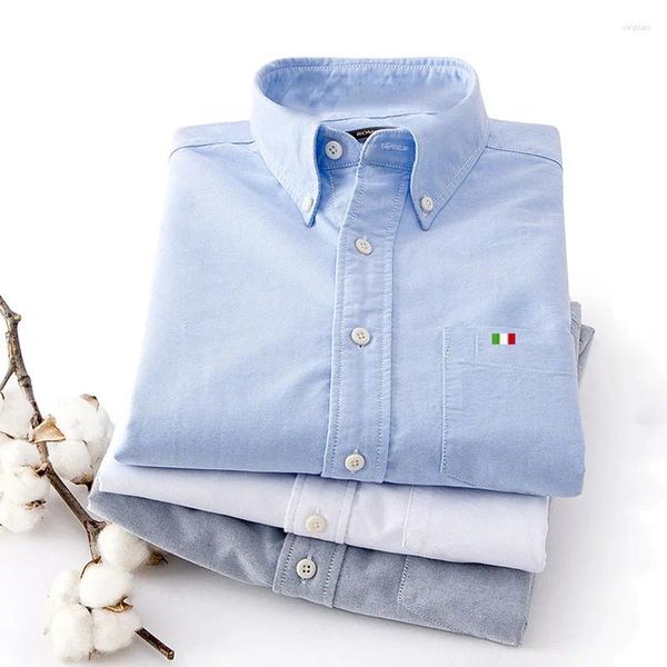 Männer Casual Hemden Mann Oxford Baumwolle Hemd Mode Lange Ärmel Marke Für Frühling Herbst Stickerei Logo Revers Business Top