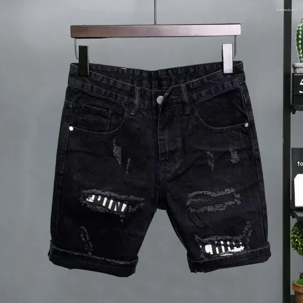 Shorts masculinos homens denim botão zíper perna reta joelho-comprimento calças curtas streetwear