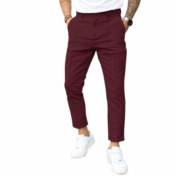 Busin masculino casual lápis calças soltas terno calças homens sólido plissado w wear dr calças dupla dobra linha magro ajuste calças 88d2 #