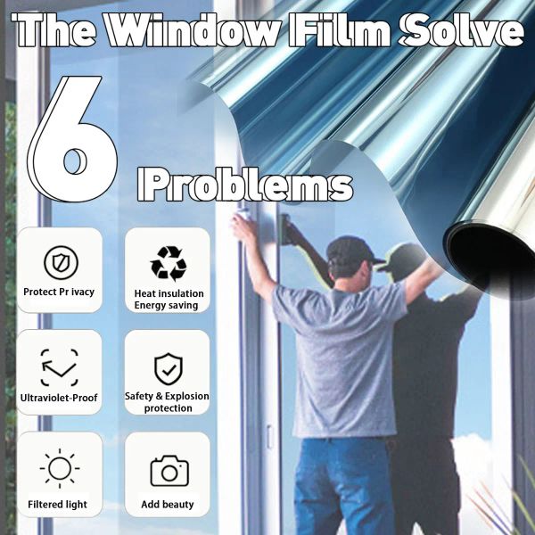 Filmes para janela unidirecional, privacidade, efeito espelhado, matiz de janela para casa, autoadesivo, uv, bloqueio solar, controle de calor, filmes de vidro