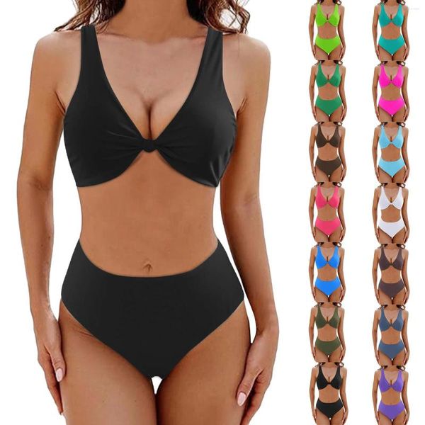 Mulheres Swimwear Mulheres Sexy Split Swimsuit Hollow Out Patchwork Bikini Sets Multi Color Elastic Natação Desgaste Barriga Levantando Hip Tankini