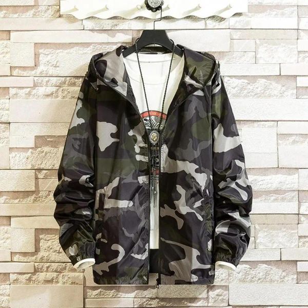 Männer Jacken Männer Streetwear Mantel Camouflage Print Mit Kapuze Jacke Mit Reißverschluss Knopfleiste Taschen Koreanischen Stil Hip Hop Für Frühling