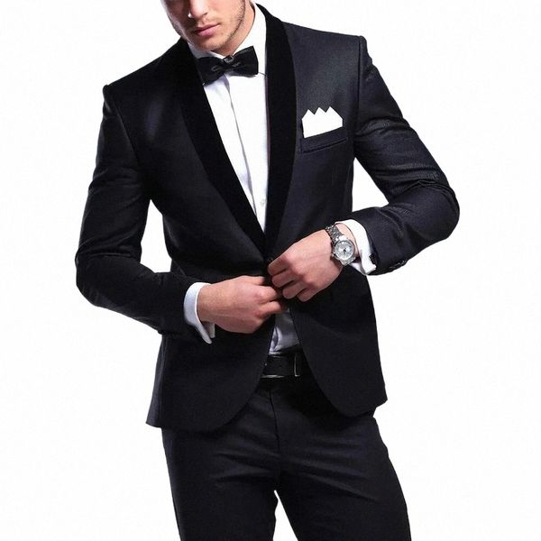 Slim Fit Homens Ternos Pretos Two-pieceJacket + Calças New Bonito Fiable Masculino Formal Festa de Casamento Set 546Y #