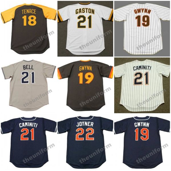 Erkekler 1970'lerin-1997's San Diego Gene Tenace Kevin McReynolds Gene Richards Tony Gwynn Cito Gaston Heath Bell Ken Caminiti Wally Joyner Tutkunma Beyzbol Forması S-5XL