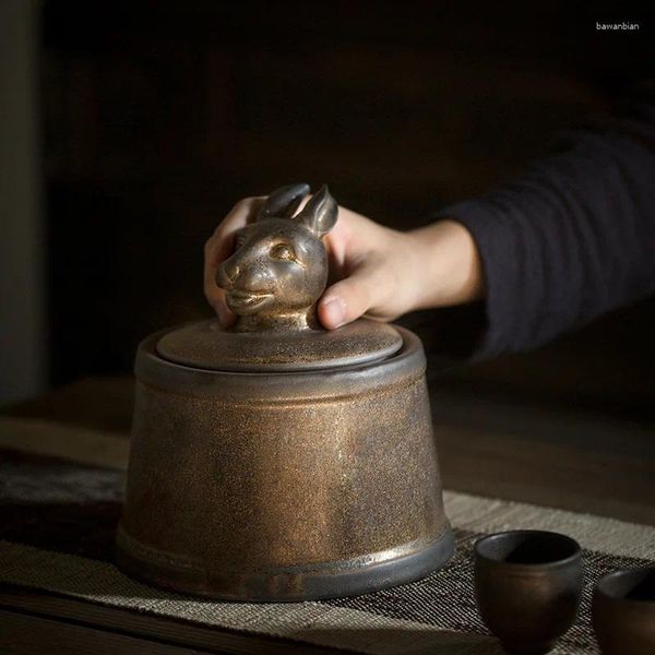 Garrafas de armazenamento vintage animal cabeça ouro cerâmica chá caddy selado jar tigre sala estar decoração acessórios