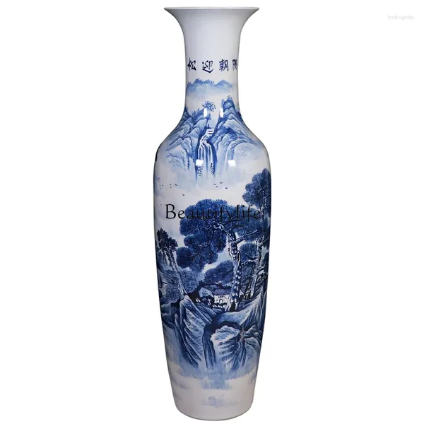 Vasos piso cerâmico grande vaso pintado à mão azul e branco ornamentos de porcelana el sala de estar decorações high-end