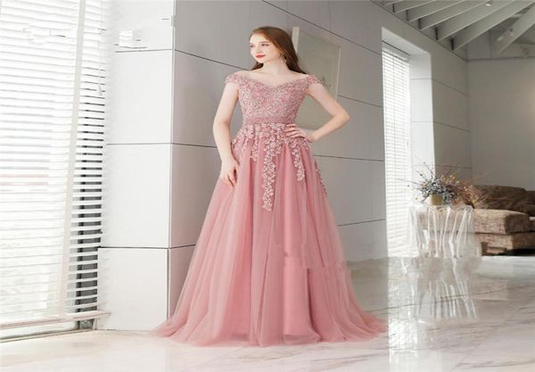 elegantes vestidos formais de noite 2018 novos vestidos de baile de tule rosa uma linha vestidos personalizados de demoiselle d039honneur varredura trem robes1600397