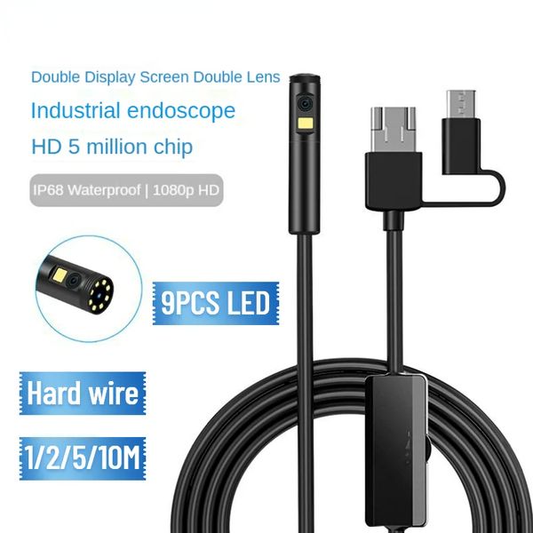 AN100 Lente Dupla 5.5/8mm Lente Endoscópio de Inspeção de Fio Duro IP68 Câmera À Prova D 'Água 3 em 1 Micro Cabo USB Tipo-C