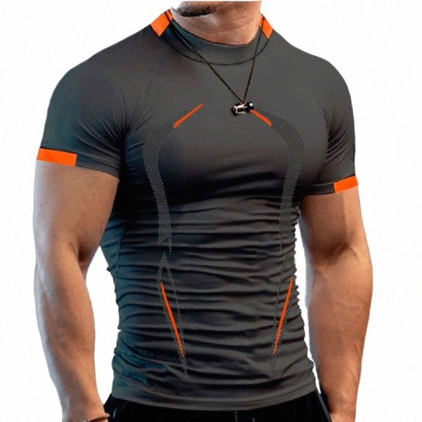 Homens Gym Sports T-shirt Camisas Slim Fit T Shirt Homens Quick Dry Running Shirt Men Workout Tees Fitn Tops Oversized T-shirt o2Ab #