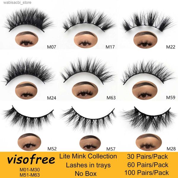 Накладные ресницы 30/60/100 пар Visofree 3D норковые ресницы в лотках No Box Lite Mink Collection Натуральные длинные тонкие норковые ресницы Накладные ресницы24327