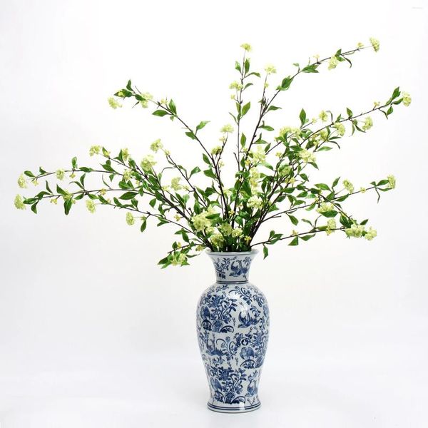 Vasi Vaso in porcellana bianca blu Elegante vaso da giardino in ceramica per fiori Grande bottiglia di fiori per uccelli