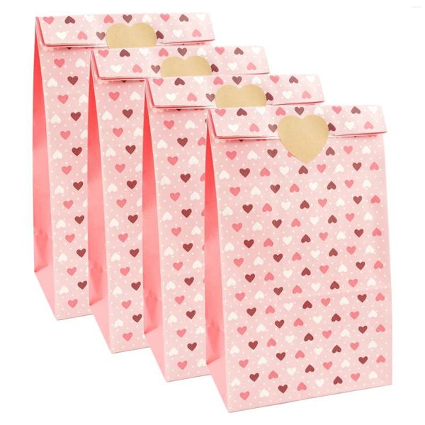 Envoltório de presente Rosa Coração Kraft Sacos de Papel Saco de Doces Tratar Embalagem Open Top Home Casamento Natal Artesanato 12 Pcs