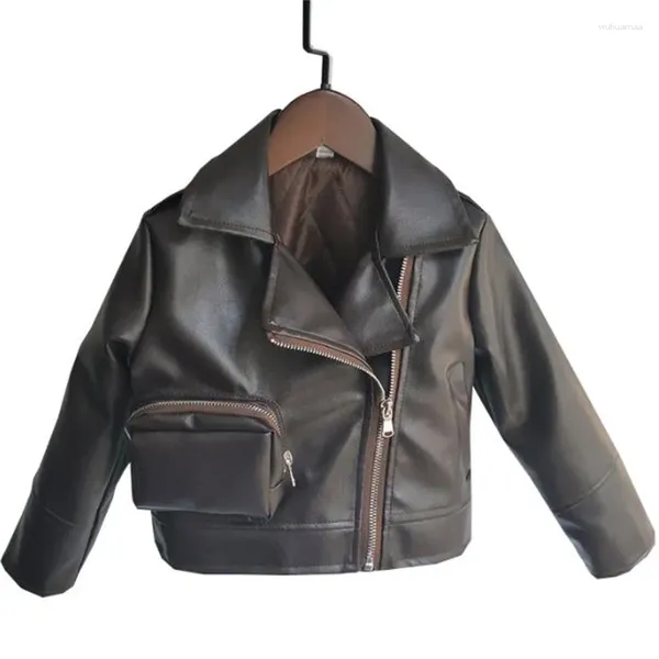 Jacken Jungen und Mädchen Braune Ledermantel Tasche PU Jacke Top Frühling Herbst Reißverschluss Motorrad