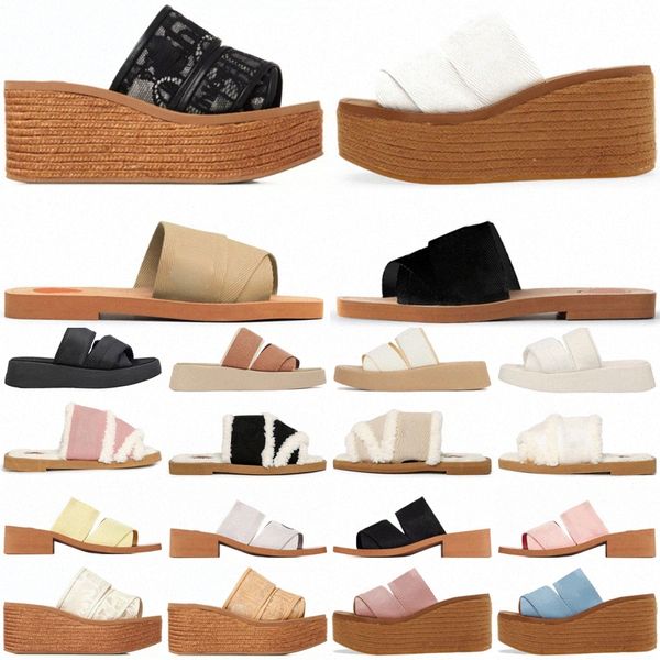 Luxus Sandalen Berühmte Designer Frauen Hausschuhe Woody Flache Mules Sandale Slides Mila Plattform Wolke Weiche Schuhe Bestickt Leinen Hohe Heelw3tW #