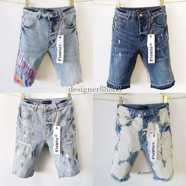 Lila Jeans, kurze Herren-Shorts, Designer-Ksubi-Jeans, gerade Löcher, lässig, Sommer, Nachtclub, blaue Damen-Shorts, Stil Luxus-Patch, gleicher Stil, lila Markenjeans 197