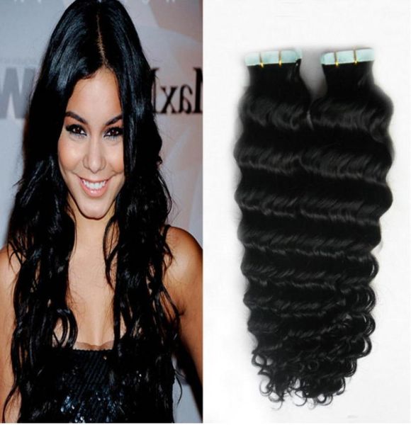 Fábrica de alta qualidade 7A indiano remy cabelo humano onda profunda 1624039039 fita PU em extensões de cabelo 1 jato preto cor marrom 4 o3706532