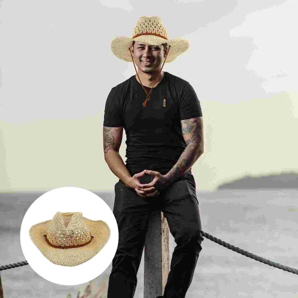 Boinas chapéu viseira proteção solar boné verão roupas de palha cowgirl estilo ocidental