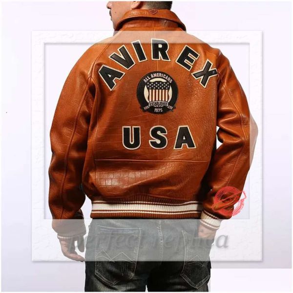 Giacche da uomo Giacca in pelle bomber arancione con grana di alligatore Taglia USA Avirex Tuta da volo casual atletica in pelle di pecora spessa Cool Jacketstop Ot4ag 695