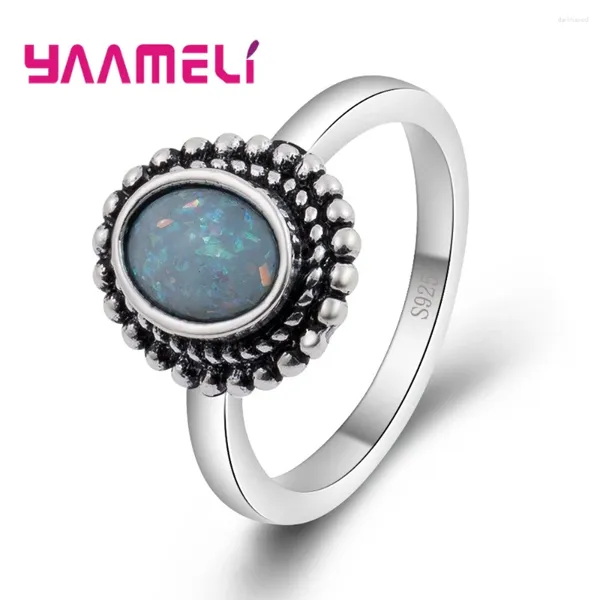 Anelli a grappolo Anello in argento sterling puro 925 Anello mistico arcobaleno opale Pietra Design antico originale Gioielli regalo per le donne Uomo Festa