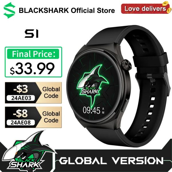 Relógios versão global Black Shark S1 Smartwatch 1.43 '' Tela AMOLED 10 dias de vida útil da bateria Bluetooth 5.3 Suporte 100 + modos esportivos